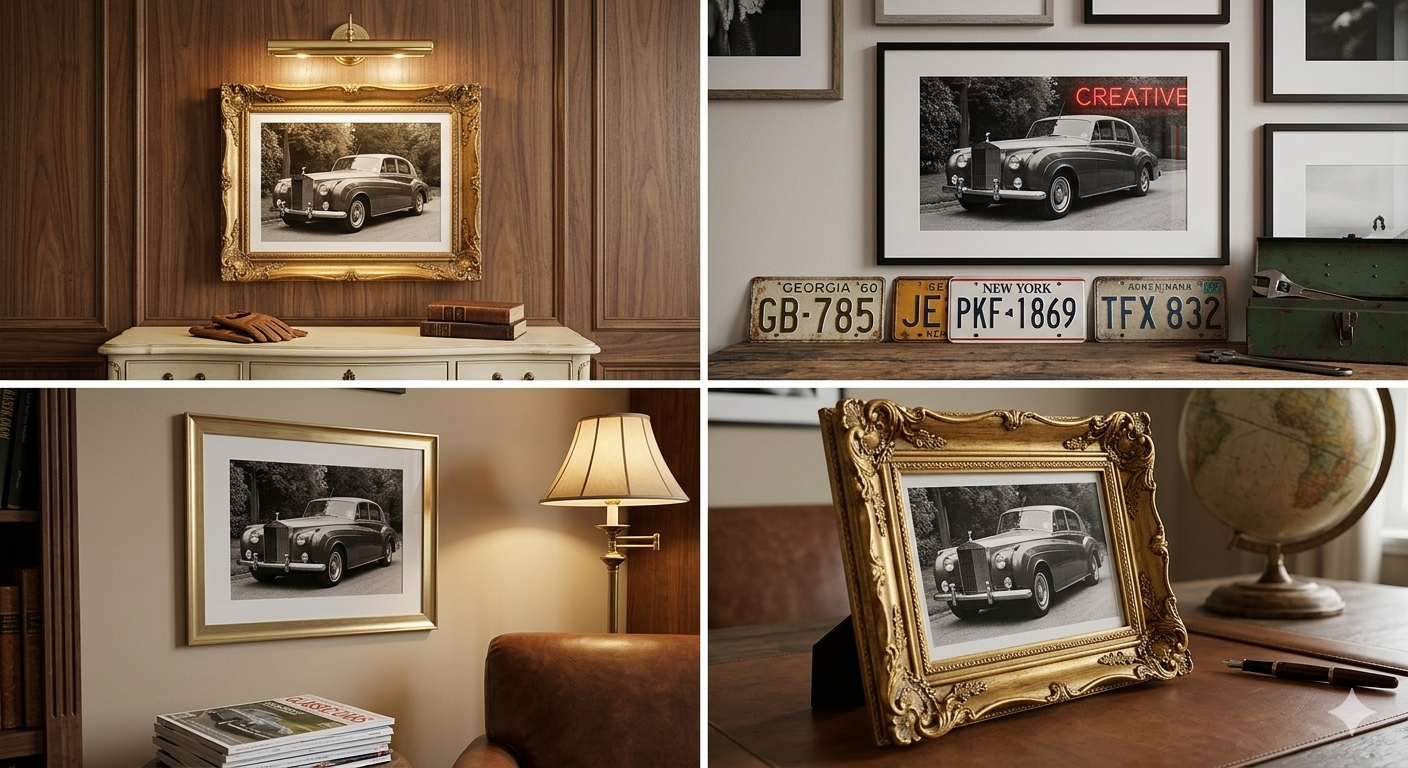 Vintage Luxury Car Wall Art – Classic Rolls-Royce Aesthetic, Old Money Mansion Print, Elegant Beige Minimalist Decor, Timeless Automotive Poster
