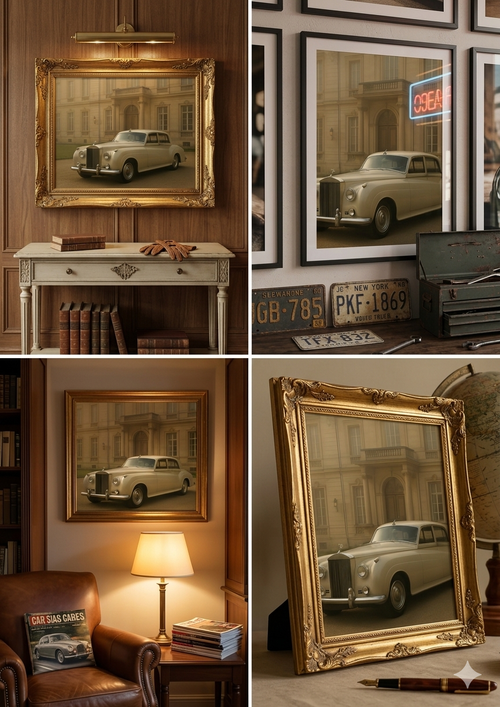 Vintage Luxury Car Wall Art – Classic Rolls-Royce Aesthetic, Old Money Mansion Print, Elegant Beige Minimalist Decor, Timeless Automotive Poster